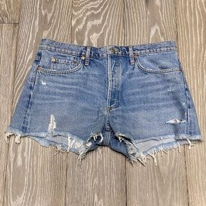 Agolde Light Blue Distressed Denim Jean Shorts
